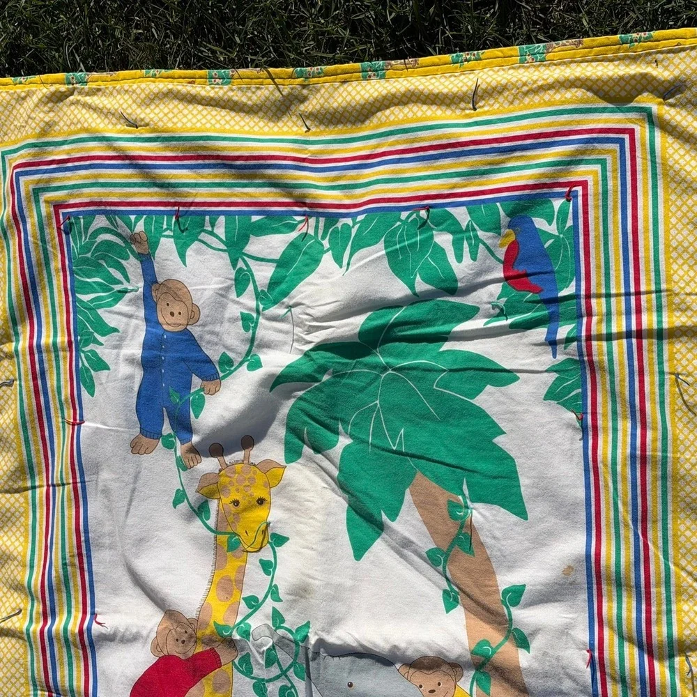 Vintage Baby Blanket Jungle Animals Monkey Giraffe Elephant Quilt